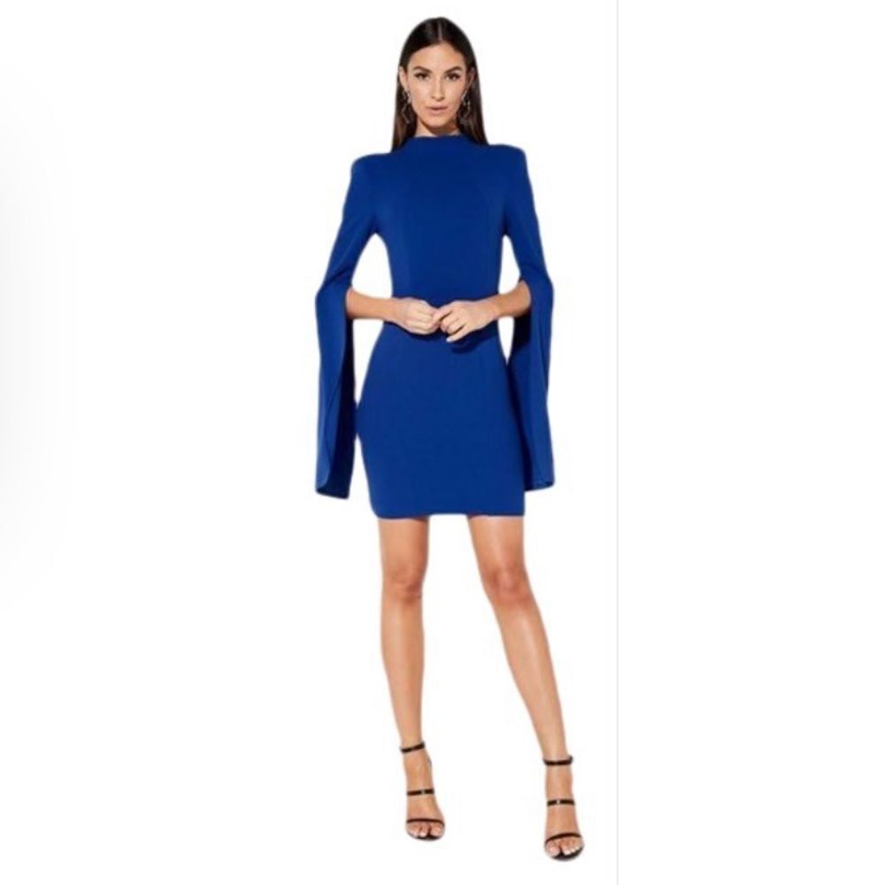 Mossman Cobalt Blue Sense Of Mystery Night Out Dress Long Sleeve Mini Size 10